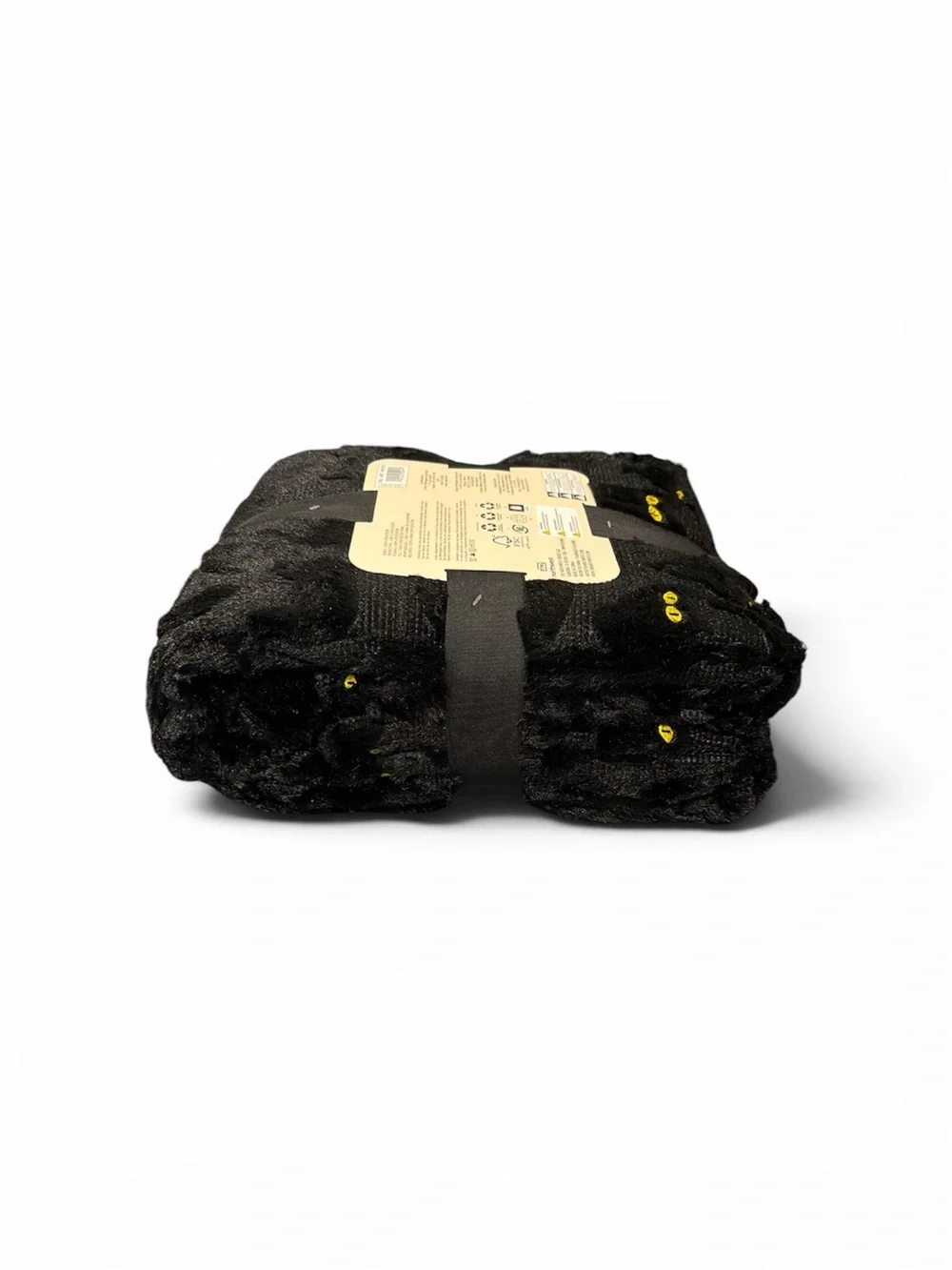 Northwest Black Faux Fur Throw with Yellow Cat Eye Embroidery